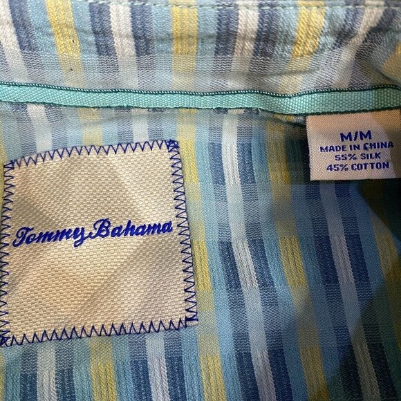 Tommy Bahama Shirt M Blue Green Silk Cotton Blend Short Sleeve - Picture 7 of 8